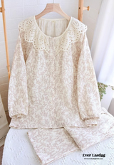 Lace Collar Long Sleeve and Long Pants Cotton Pajamas Set