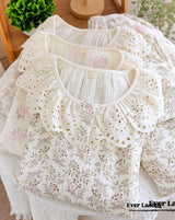 Lace Collar Long Sleeve And Pants Cotton Pajamas Set