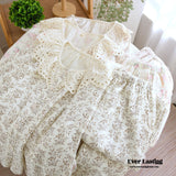 Lace Collar Long Sleeve And Pants Cotton Pajamas Set