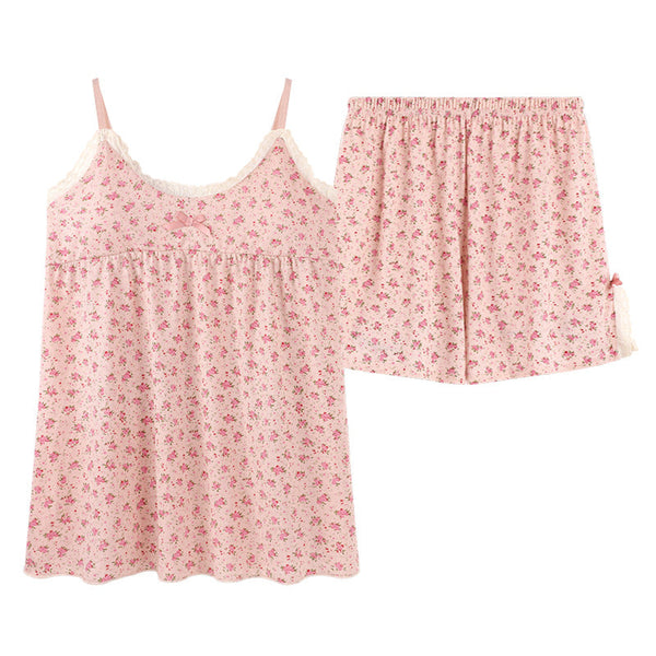 Lace Padded Cami Floral Pajama Set Pink / Small Pajamas
