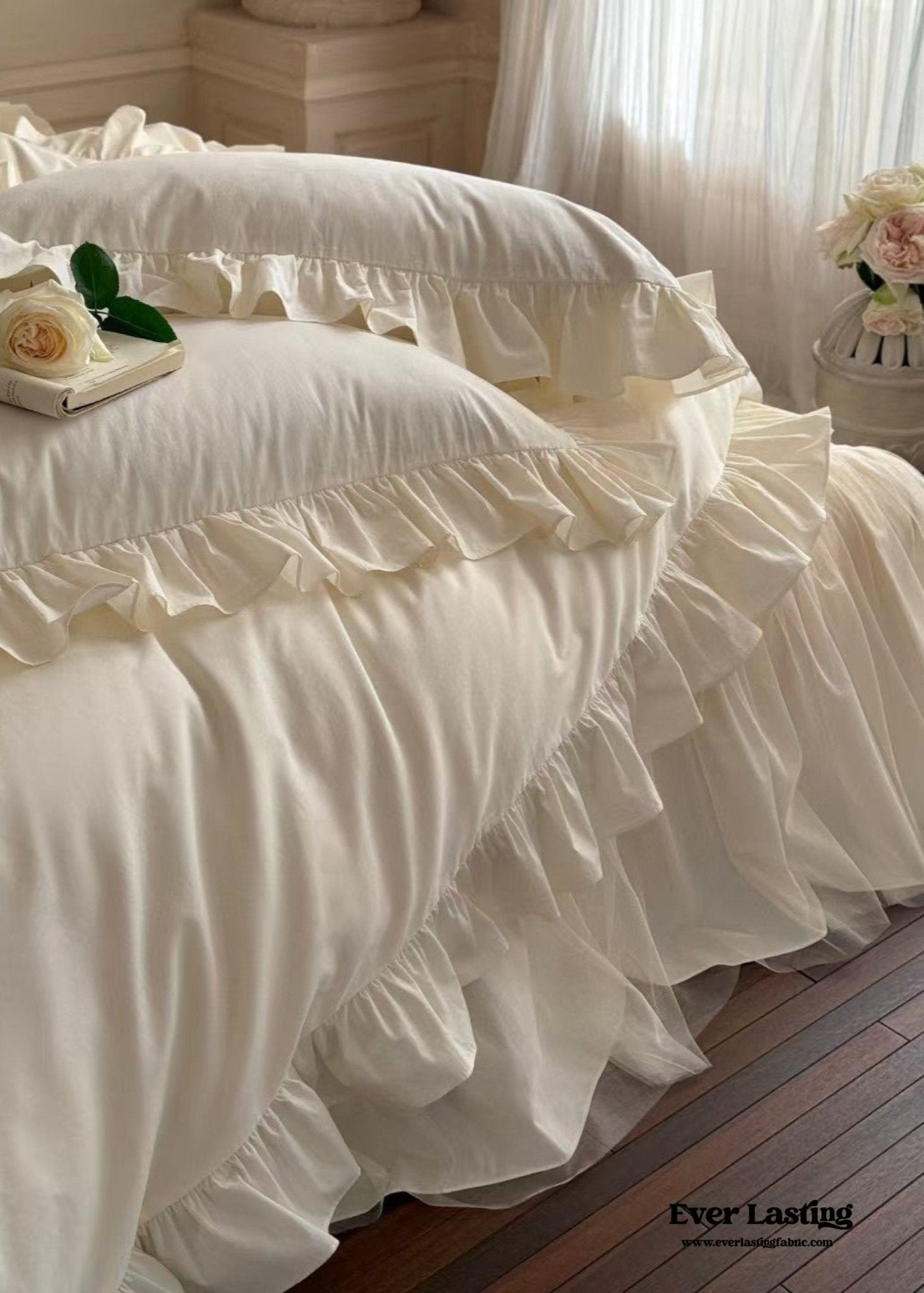 Lacey Lace Ruffle Washed Cotton Bedding Bundle - Ever Lasting