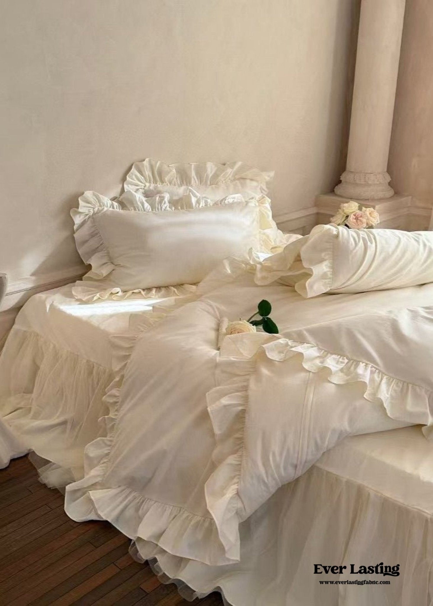 Lacey Lace Ruffle Washed Cotton Bedding Bundle - Ever Lasting