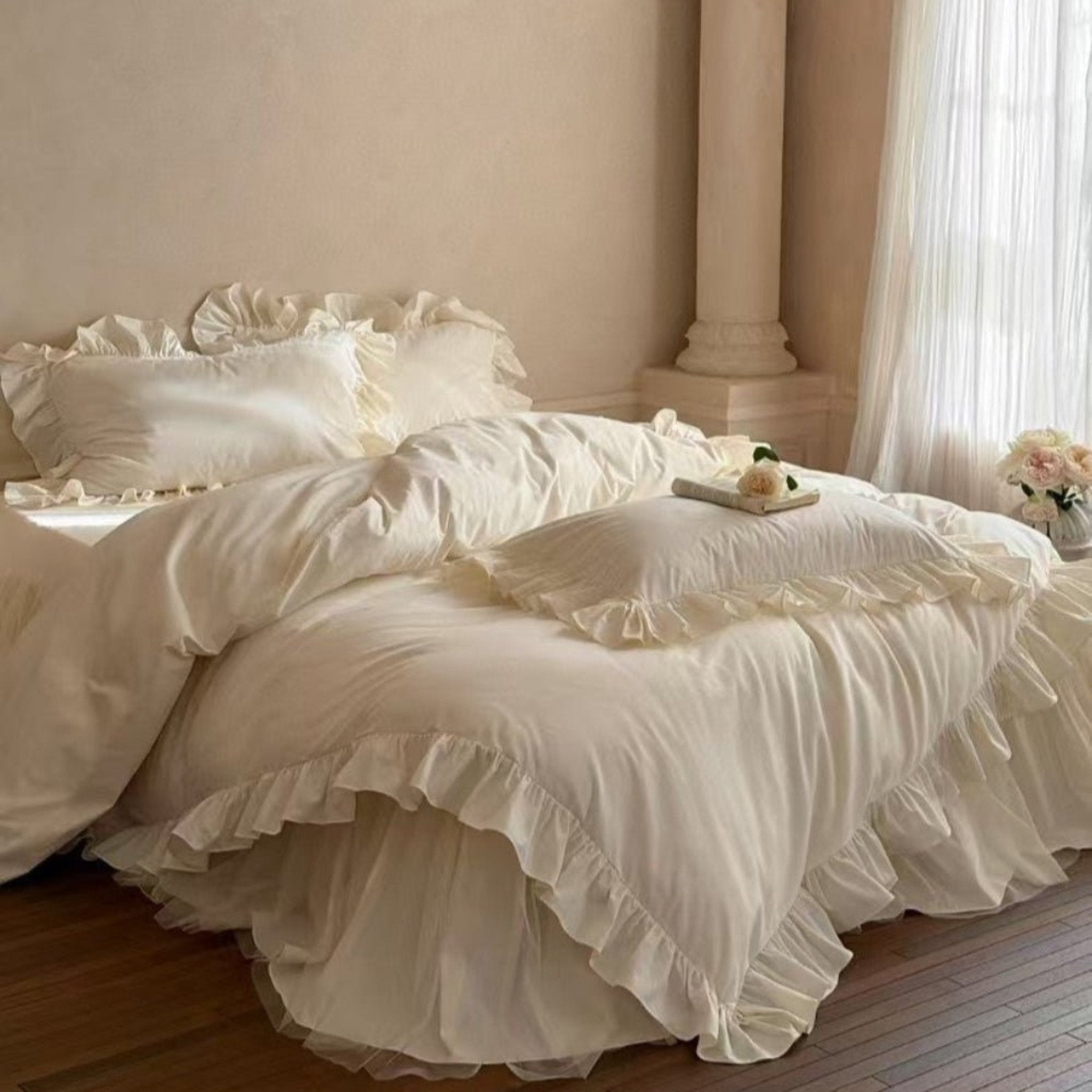 Lacey Lace Ruffle Washed Cotton Bedding Bundle - Ever Lasting