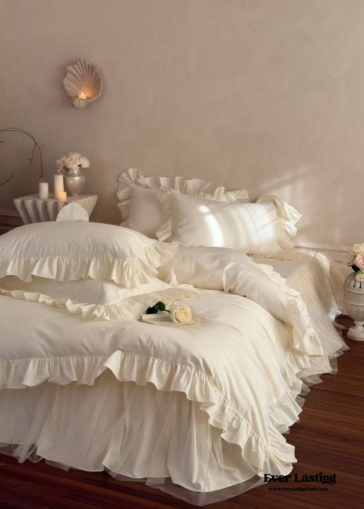 Lacey Lace Ruffle Washed Cotton Bedding Bundle - Ever Lasting