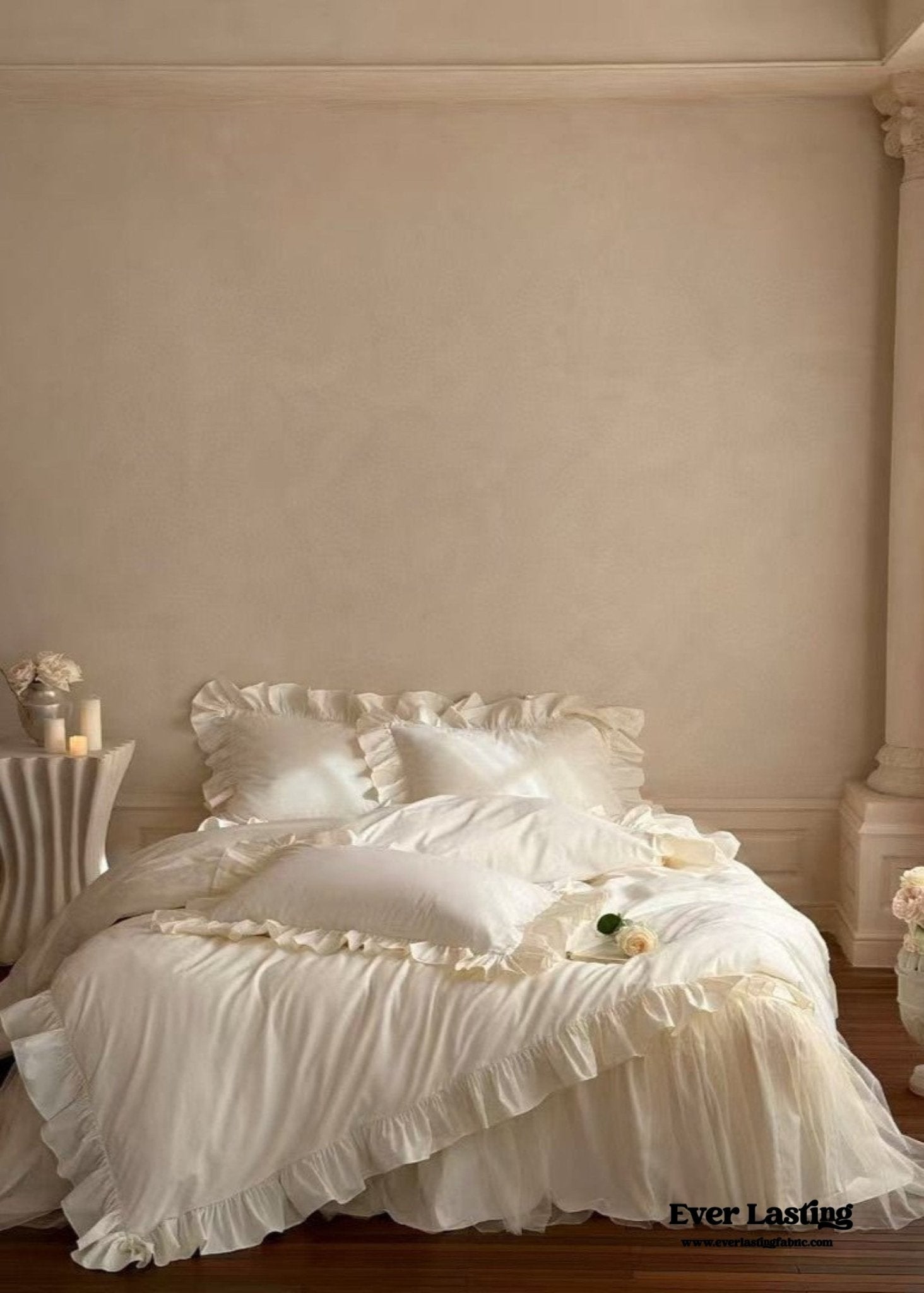 Lacey Lace Ruffle Washed Cotton Bedding Set / White - Ever Lasting