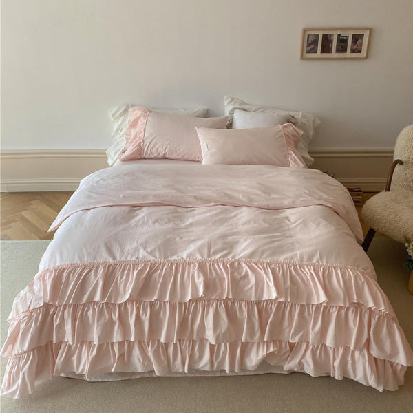 Layered Ruffle Bedding Bundle Pink / Small/Medium Flat