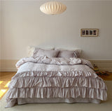 Layered Ruffle Bedding Set / Beige Purple Small/Medium Flat