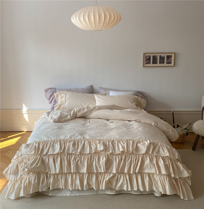 Layered Ruffle Bedding Set / Pink Beige Small/Medium Flat