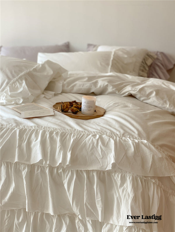 Layered Ruffle Bedding Set / White