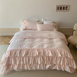 Layered Ruffle Bedding Set / White Pink Small/Medium Flat