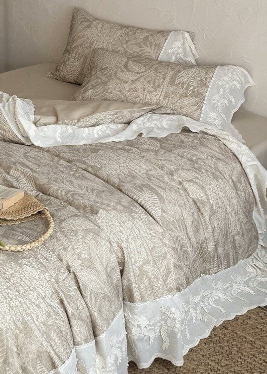  - Ever Lasting - Lena Ruffle Lace Embroidered Bedding Set / Beige - Bedding Set - Ever Lasting