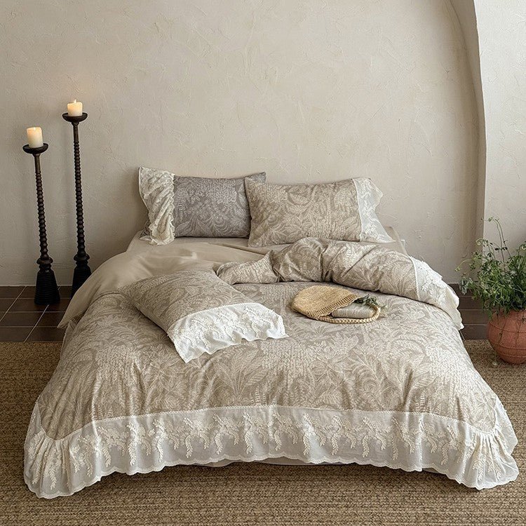  - Ever Lasting - Lena Ruffle Lace Embroidered Bedding Set / Beige - Bedding Set - Ever Lasting
