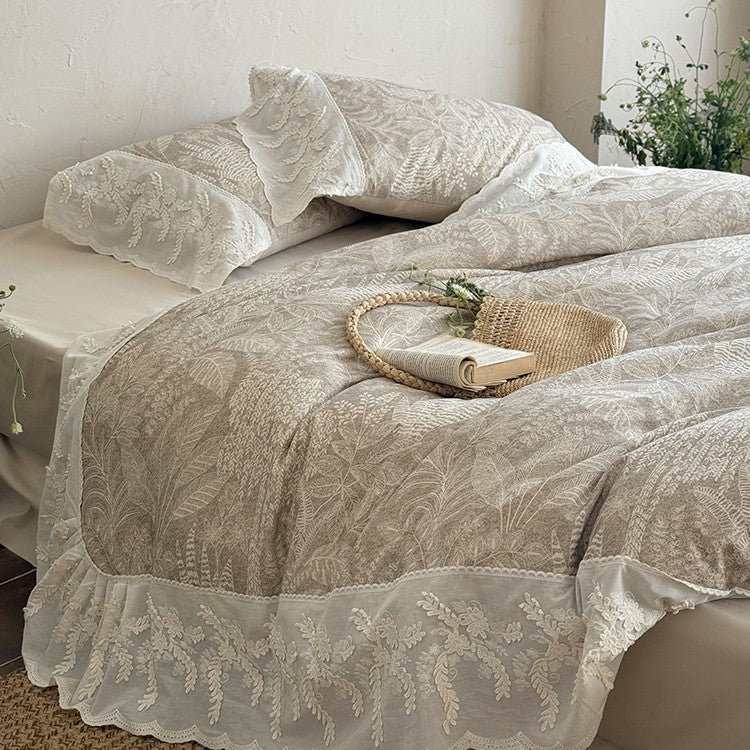  - Ever Lasting - Lena Ruffle Lace Embroidered Bedding Set / Beige - Bedding Set - Ever Lasting