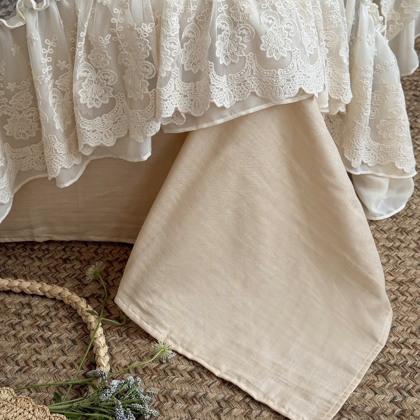  - Ever Lasting - Lena Ruffle Lace Embroidered Bedding Set / Beige - Bedding Set - Ever Lasting