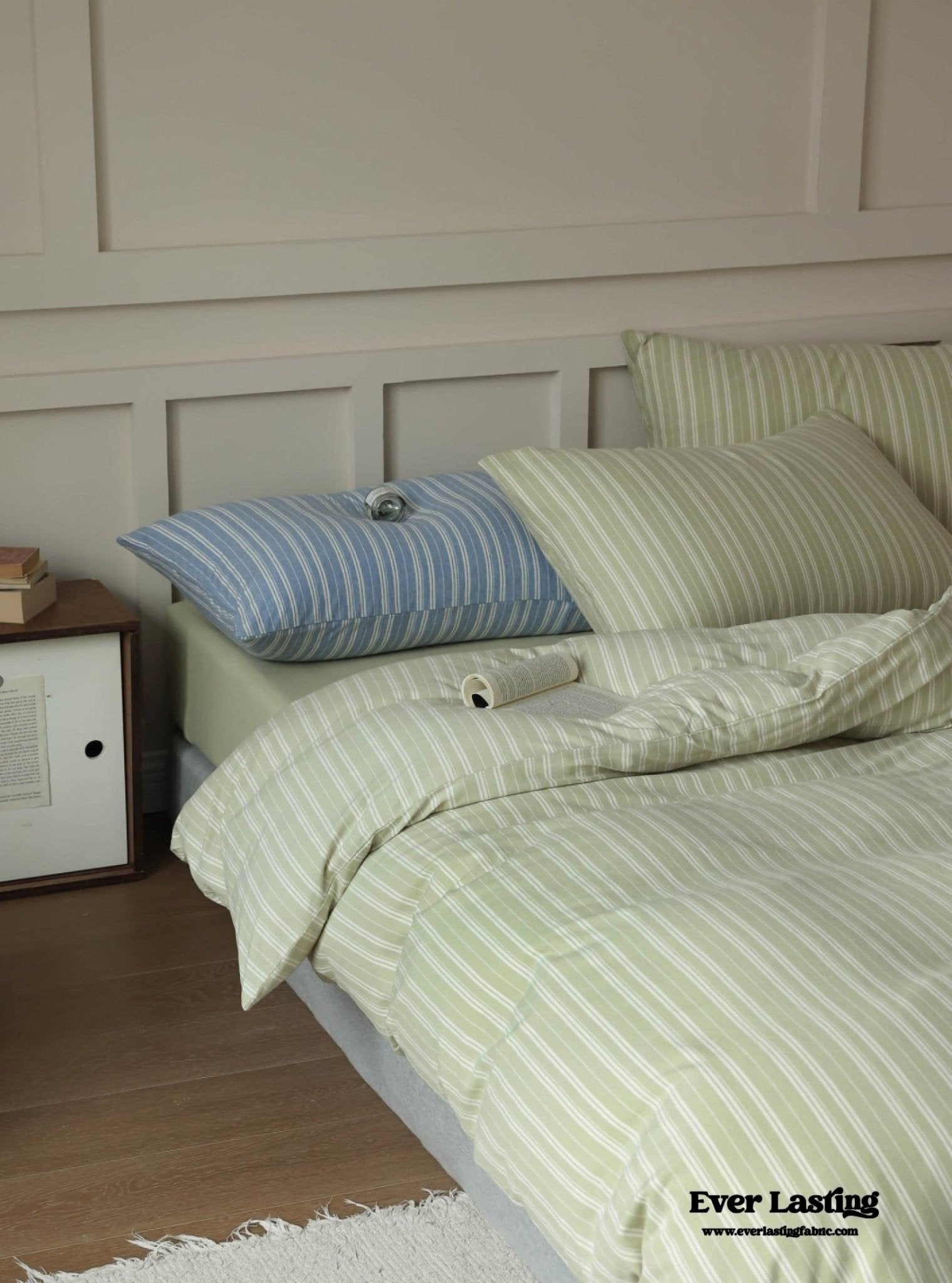 Leo Striped Jersey Knit Cotton Bedding Set / Blue - Ever Lasting