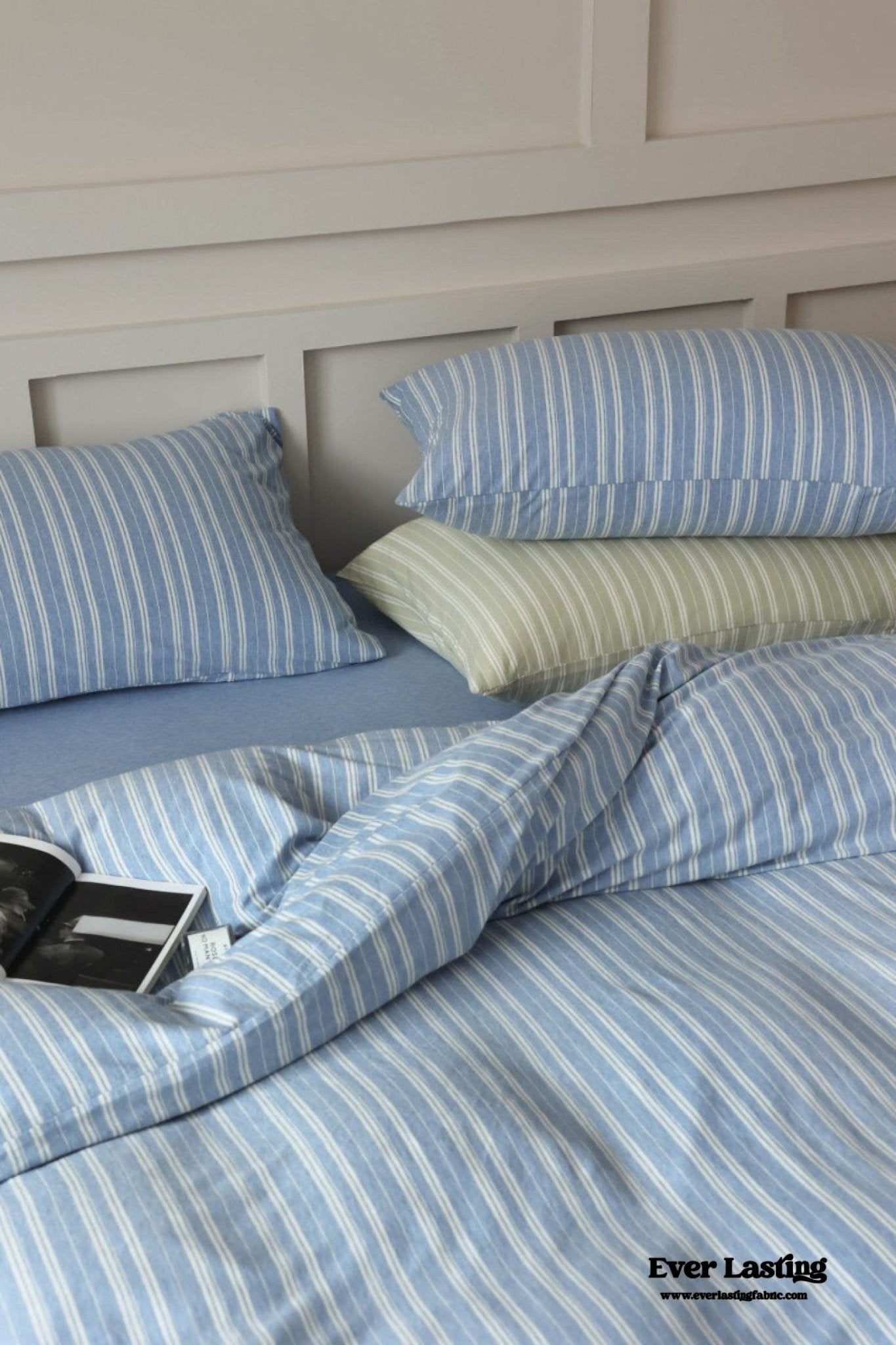Leo Striped Jersey Knit Cotton Bedding Set / Blue - Ever Lasting