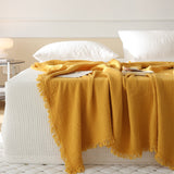 Light Weight Cotton Blanket / Moss Green Yellow Small Blankets