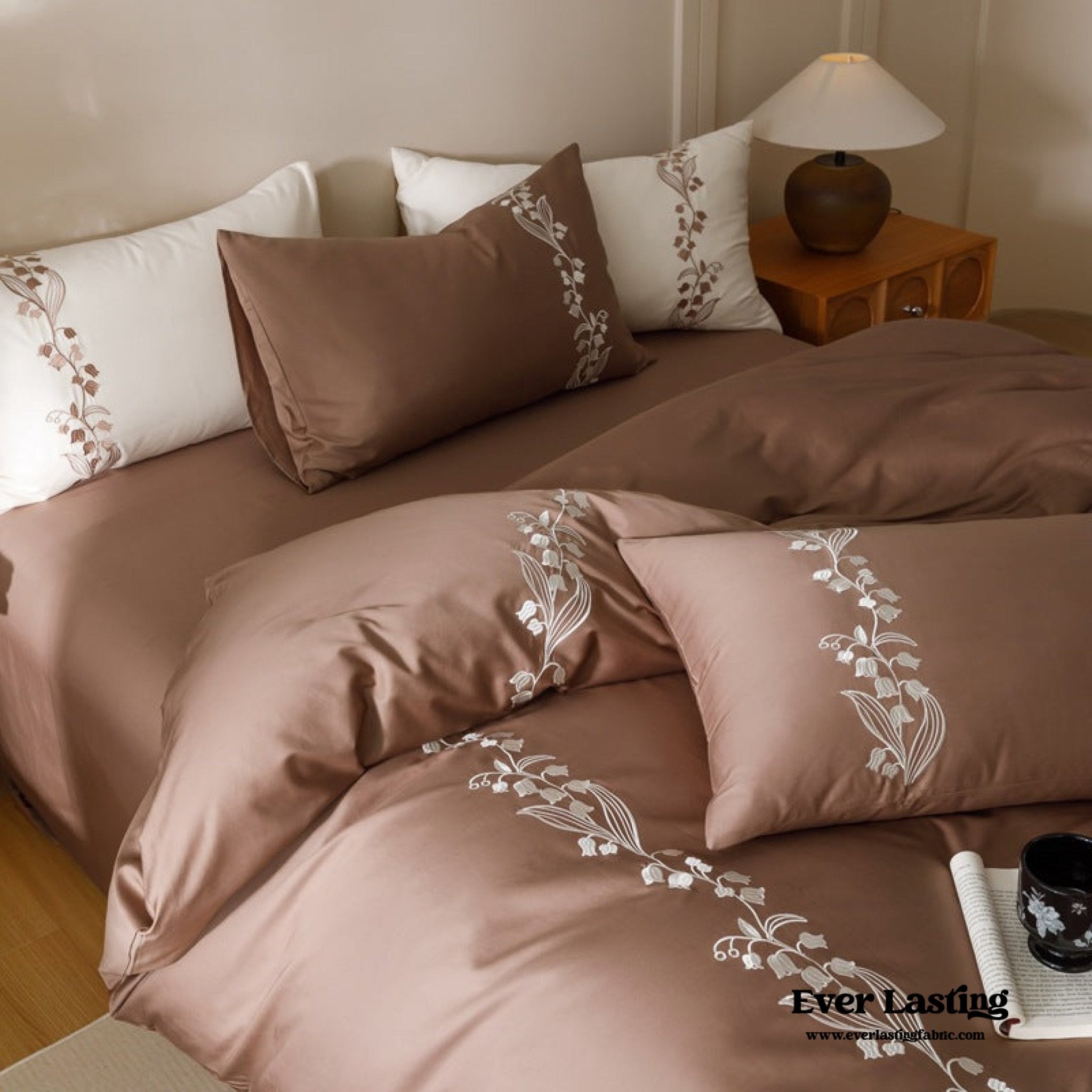 Lily of the Valley Embroidered Silky Bedding Bundle - Ever Lasting