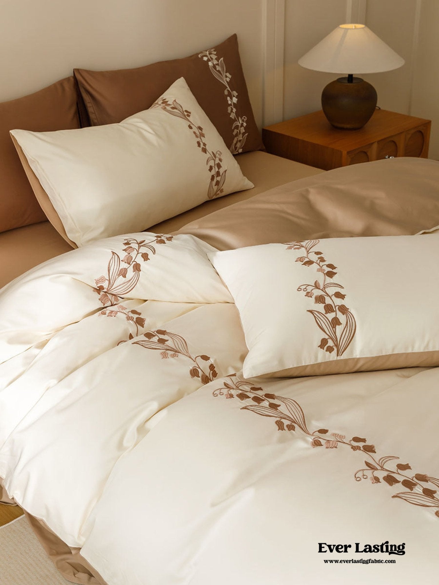 Lily of the Valley Embroidered Silky Bedding Bundle - Ever Lasting