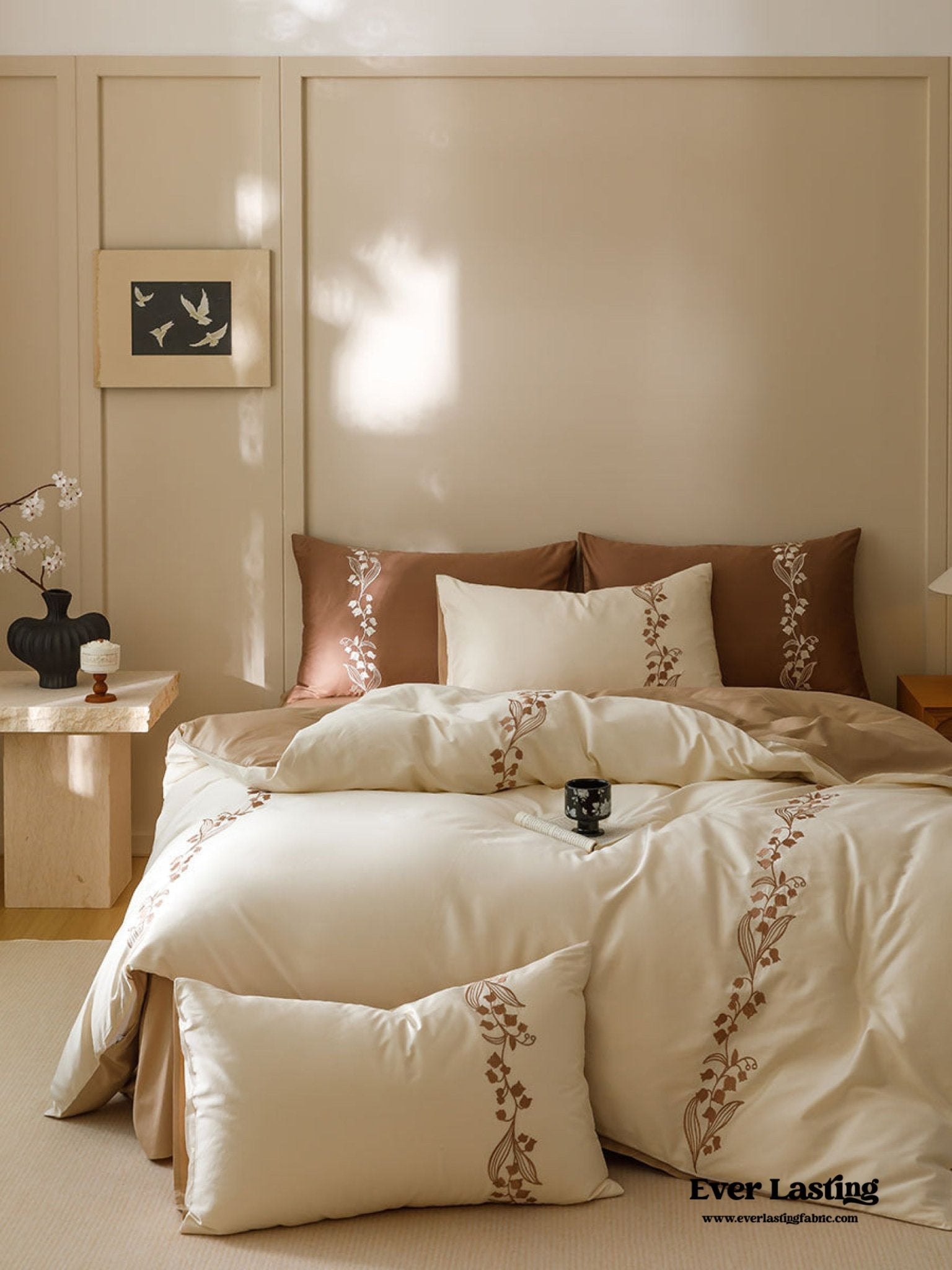 Lily of the Valley Embroidered Silky Bedding Bundle - Ever Lasting