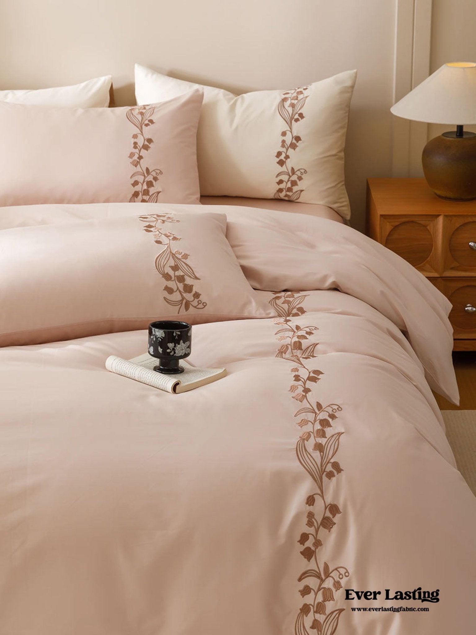 Lily of the Valley Embroidered Silky Bedding Bundle - Ever Lasting
