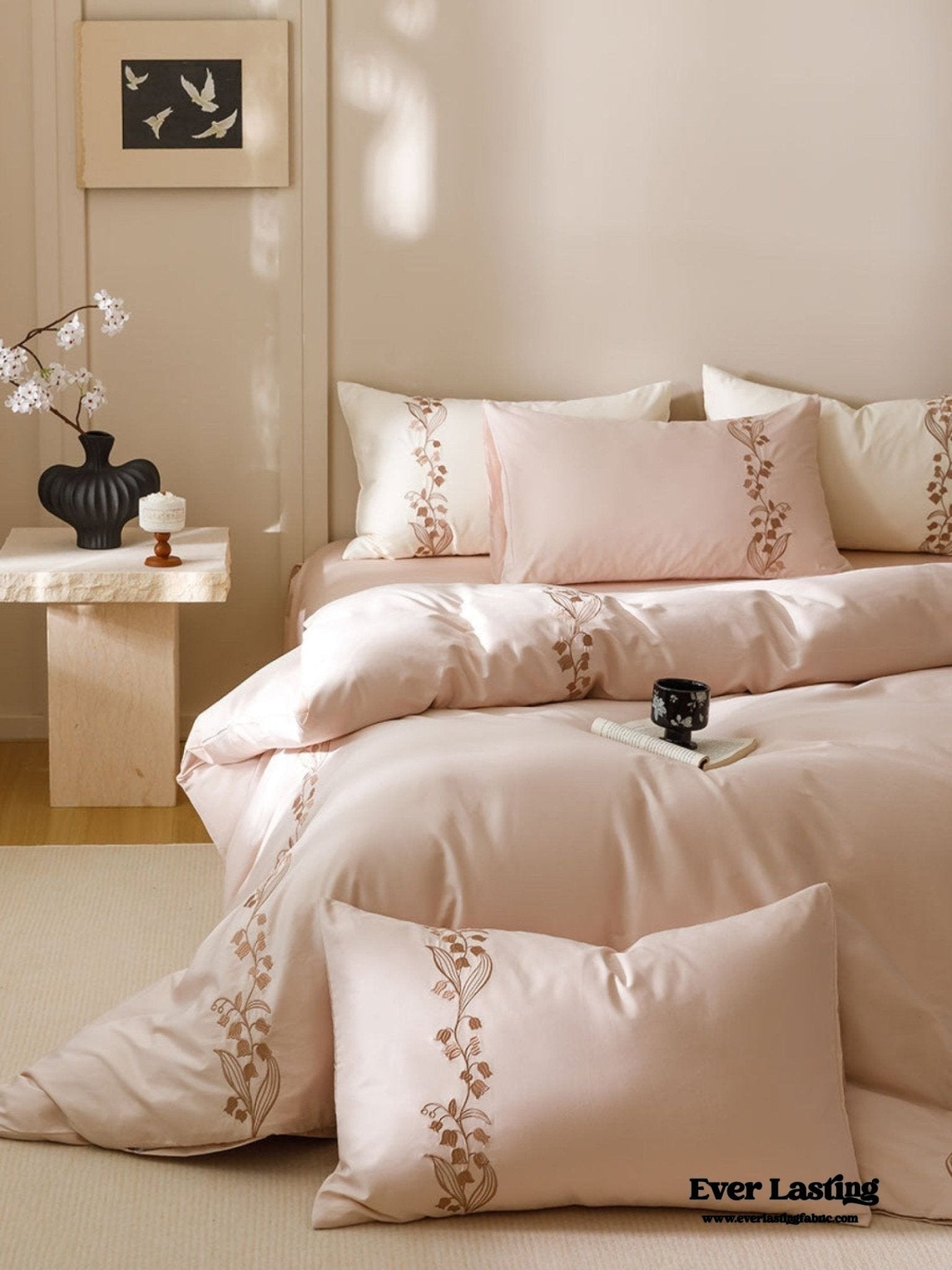 Lily of the Valley Embroidered Silky Bedding Set / Purple - Ever Lasting