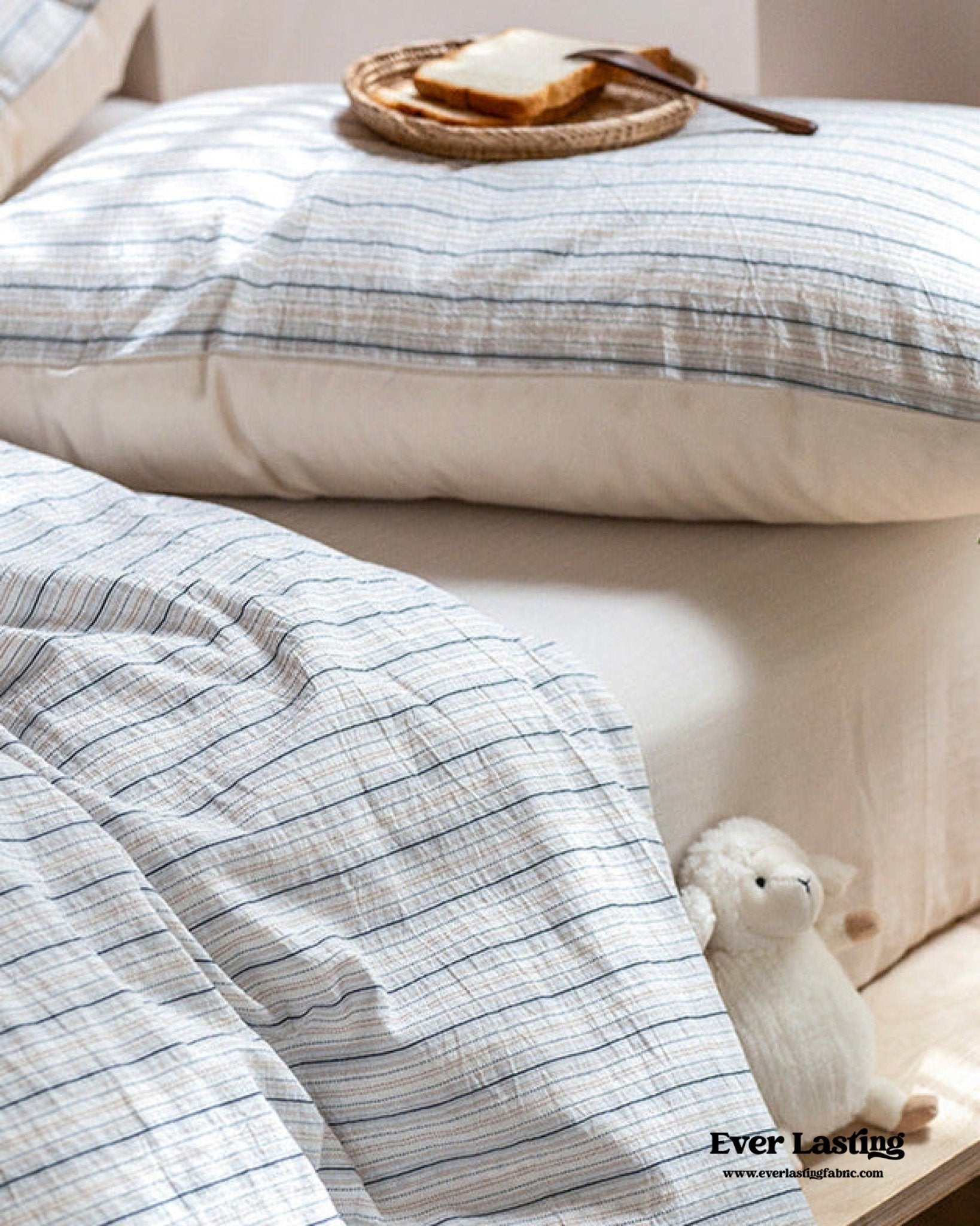 Lina Minimalist White Striped Bedding Bundle - Ever Lasting