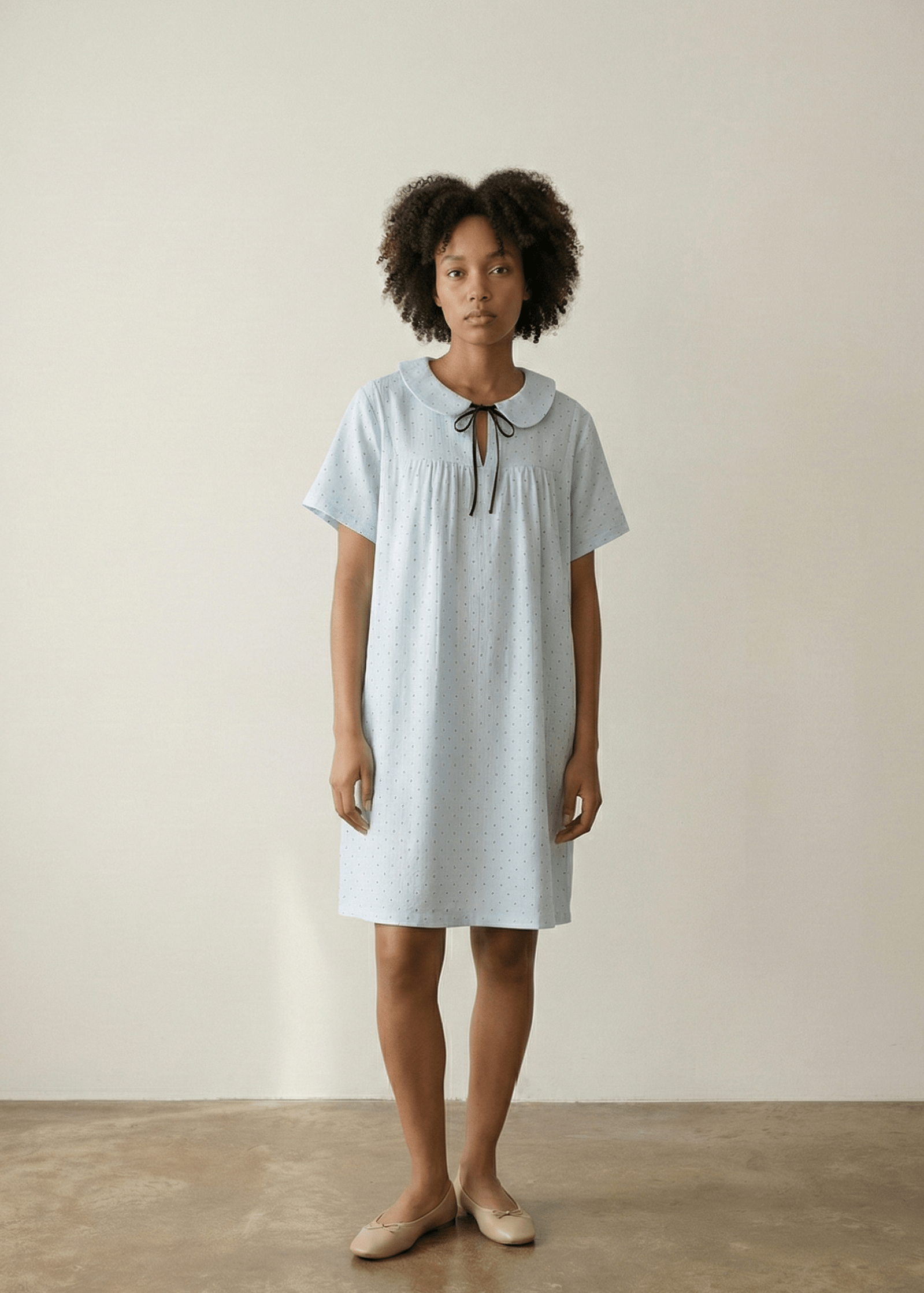  - Ever Lasting - Lina Polka Dot Double Gauze Nightgown Dress / Soft Water Blue - Pajamas - Ever Lasting
