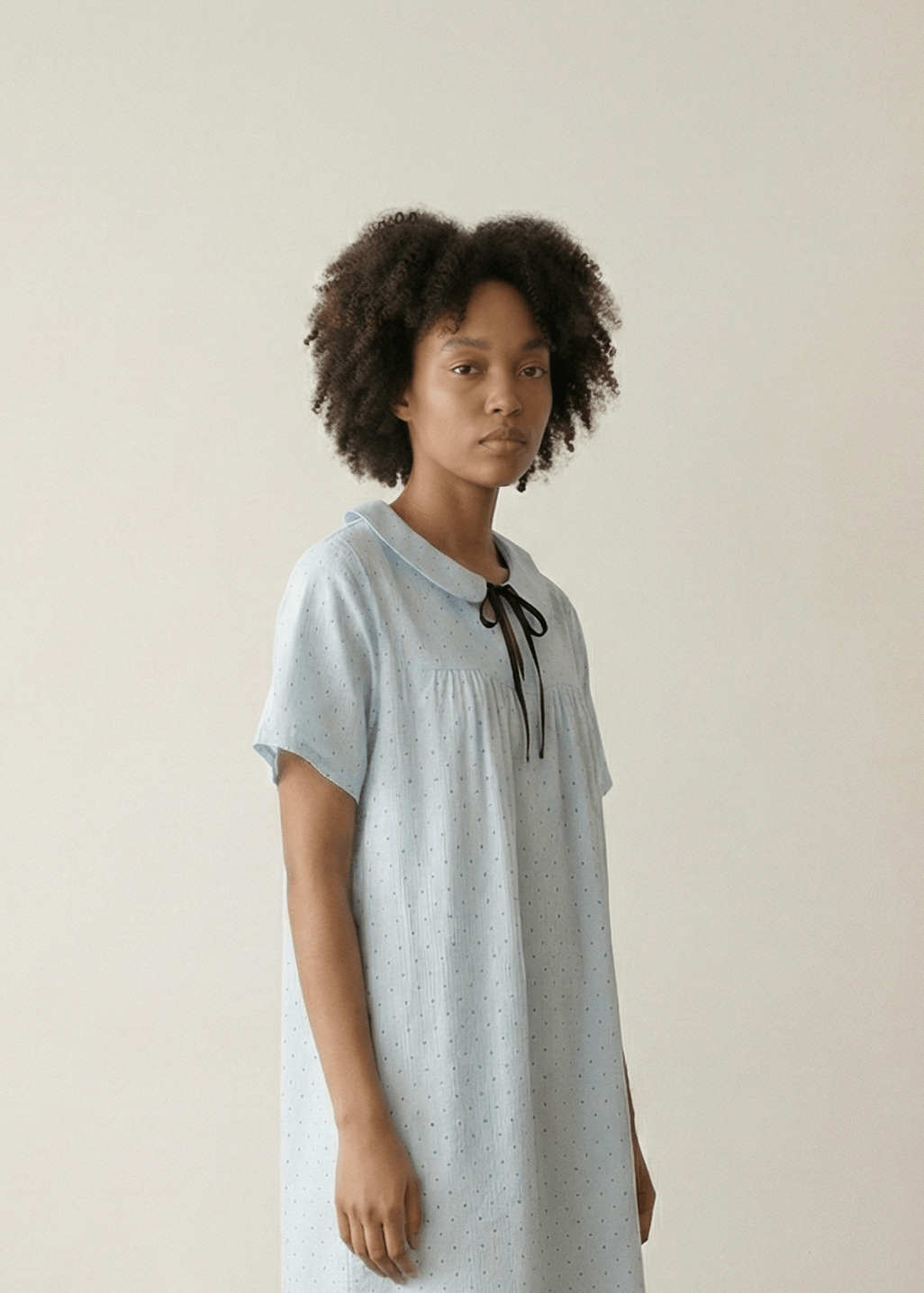  - Ever Lasting - Lina Polka Dot Double Gauze Nightgown Dress / Soft Water Blue - Pajamas - Ever Lasting