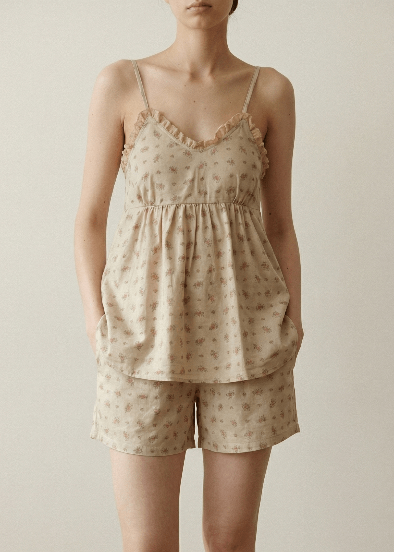  - Ever Lasting - Linnea Sleeveless Floral Pajama Set / Beige - Pajamas - Ever Lasting