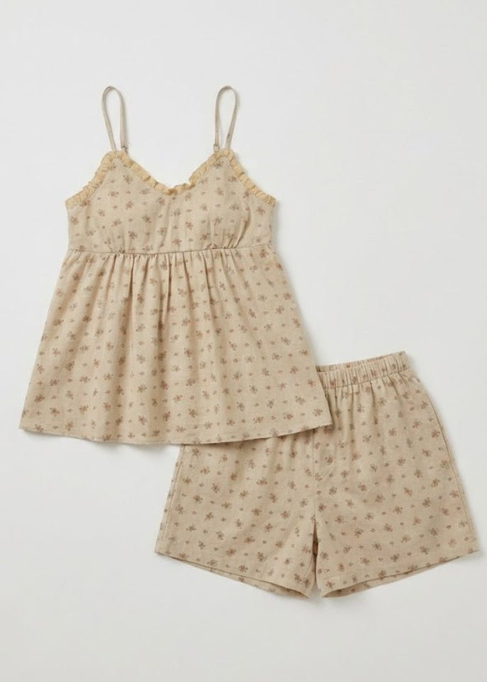  - Ever Lasting - Linnea Sleeveless Floral Pajama Set / Beige - Pajamas - Ever Lasting