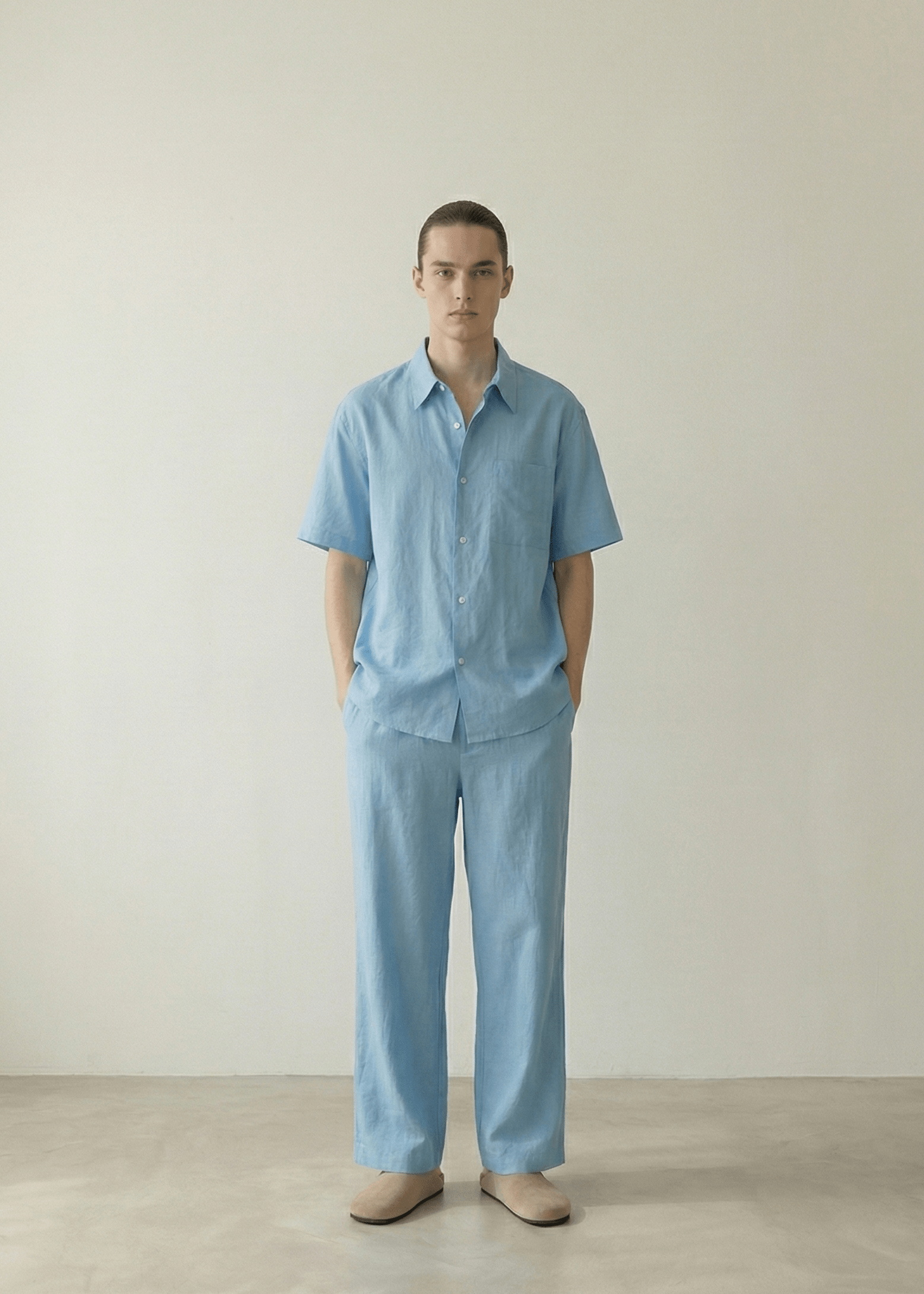  - Ever Lasting - Lino Natural Texture Cotton Set / Fresh Lake Blue (Unisex) - Pajamas - Ever Lasting