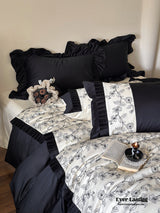 Little Black Lace Floral Embroidered Bedding Bundle