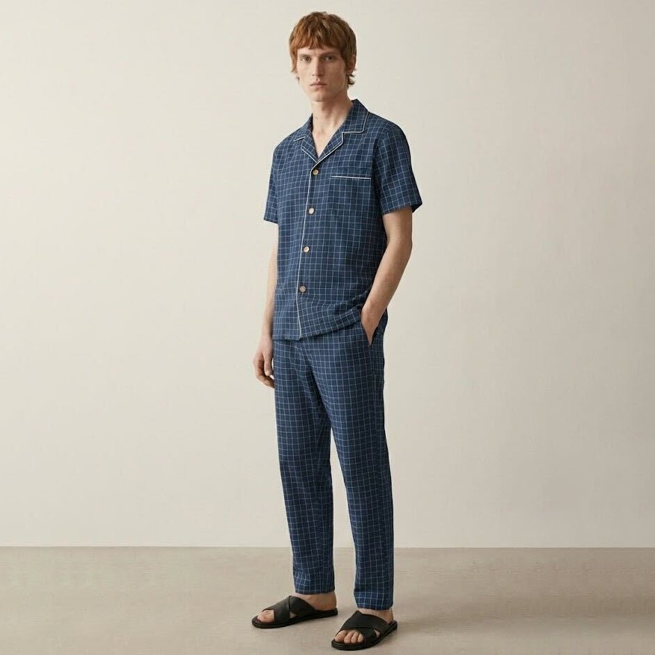  - Ever Lasting - Luca Washed Cotton Plaid Lapel Pajama Set / Pink - Pajama Set - Ever Lasting