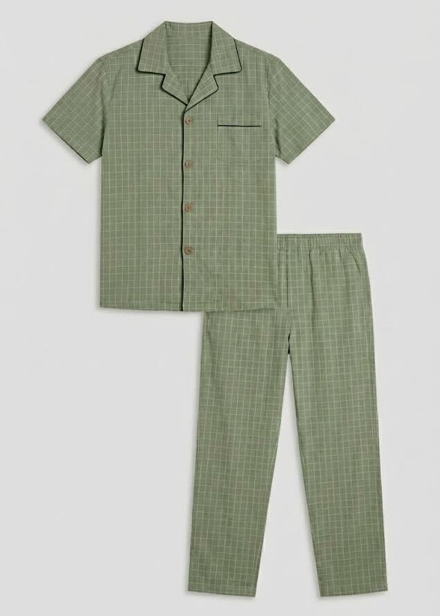  - Ever Lasting - Luca Washed Cotton Plaid Lapel Pajama Set / Pink - Pajama Set - Ever Lasting