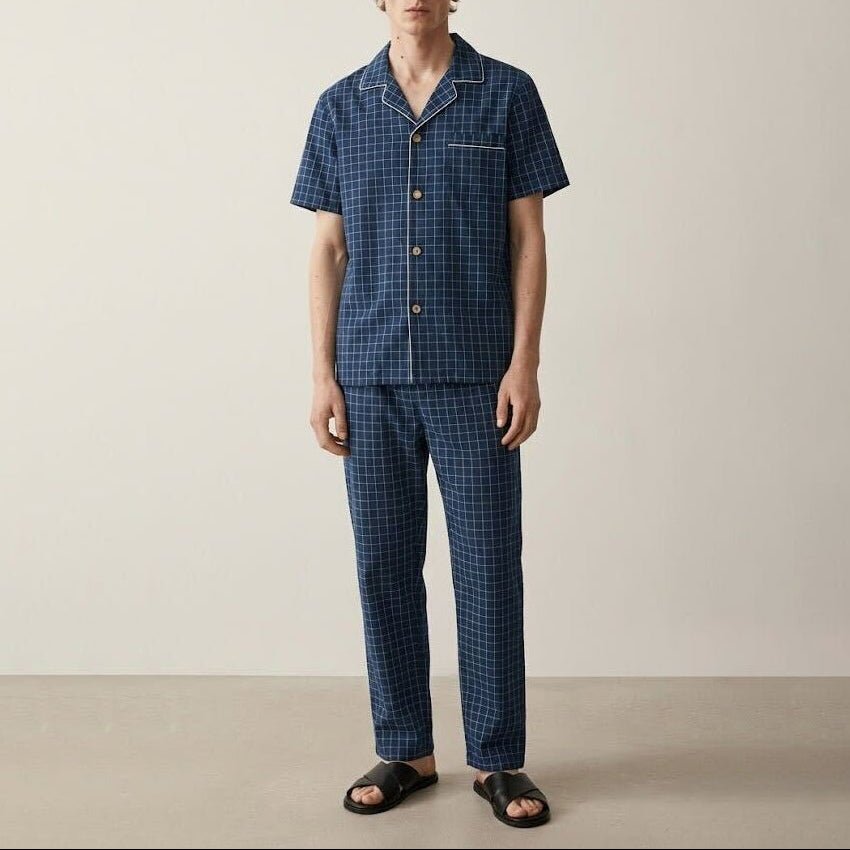  - Ever Lasting - Luca Washed Cotton Plaid Lapel Pajama Set / Pink - Pajama Set - Ever Lasting