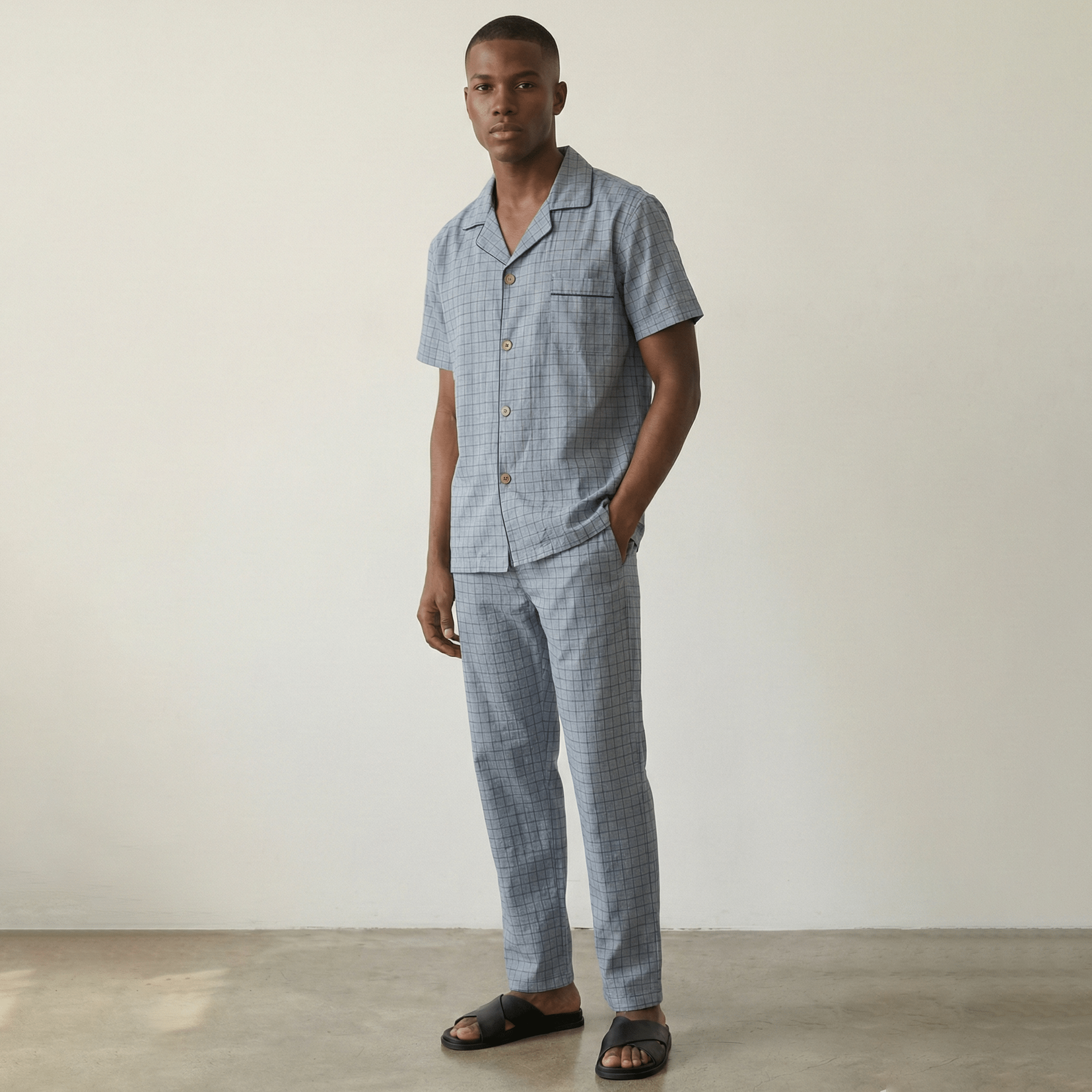  - Ever Lasting - Luca Washed Cotton Plaid Lapel Pajama Set / Pink - Pajama Set - Ever Lasting