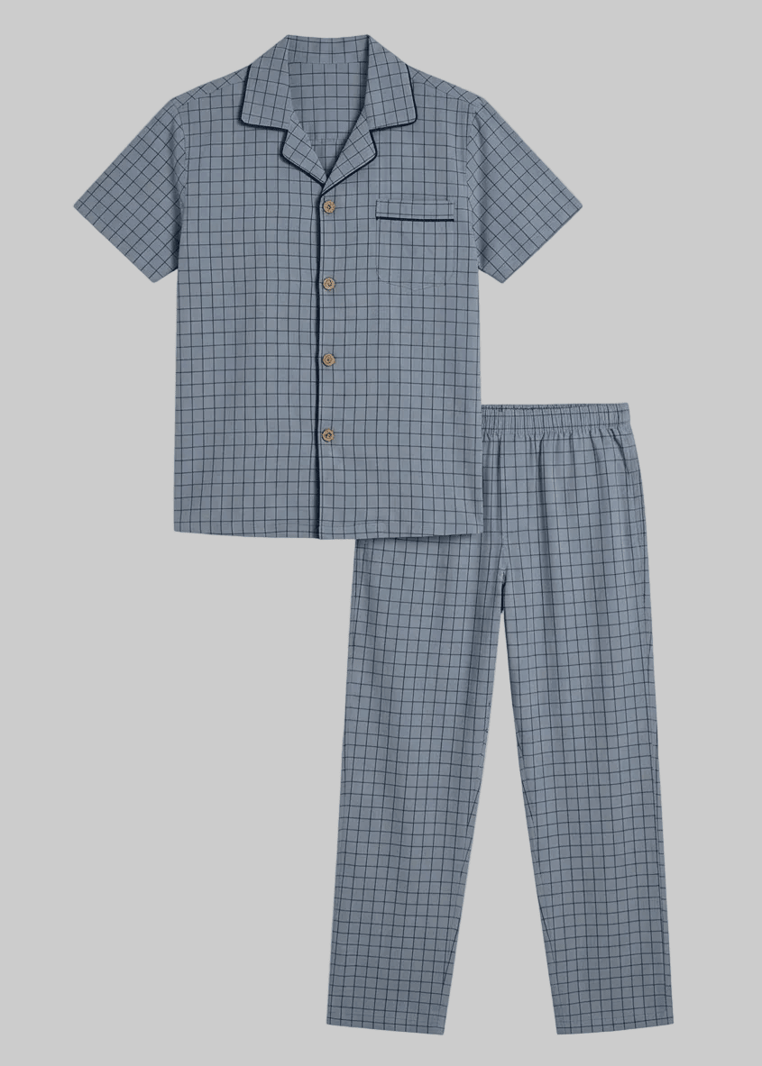  - Ever Lasting - Luca Washed Cotton Plaid Lapel Pajama Set / Pink - Pajama Set - Ever Lasting