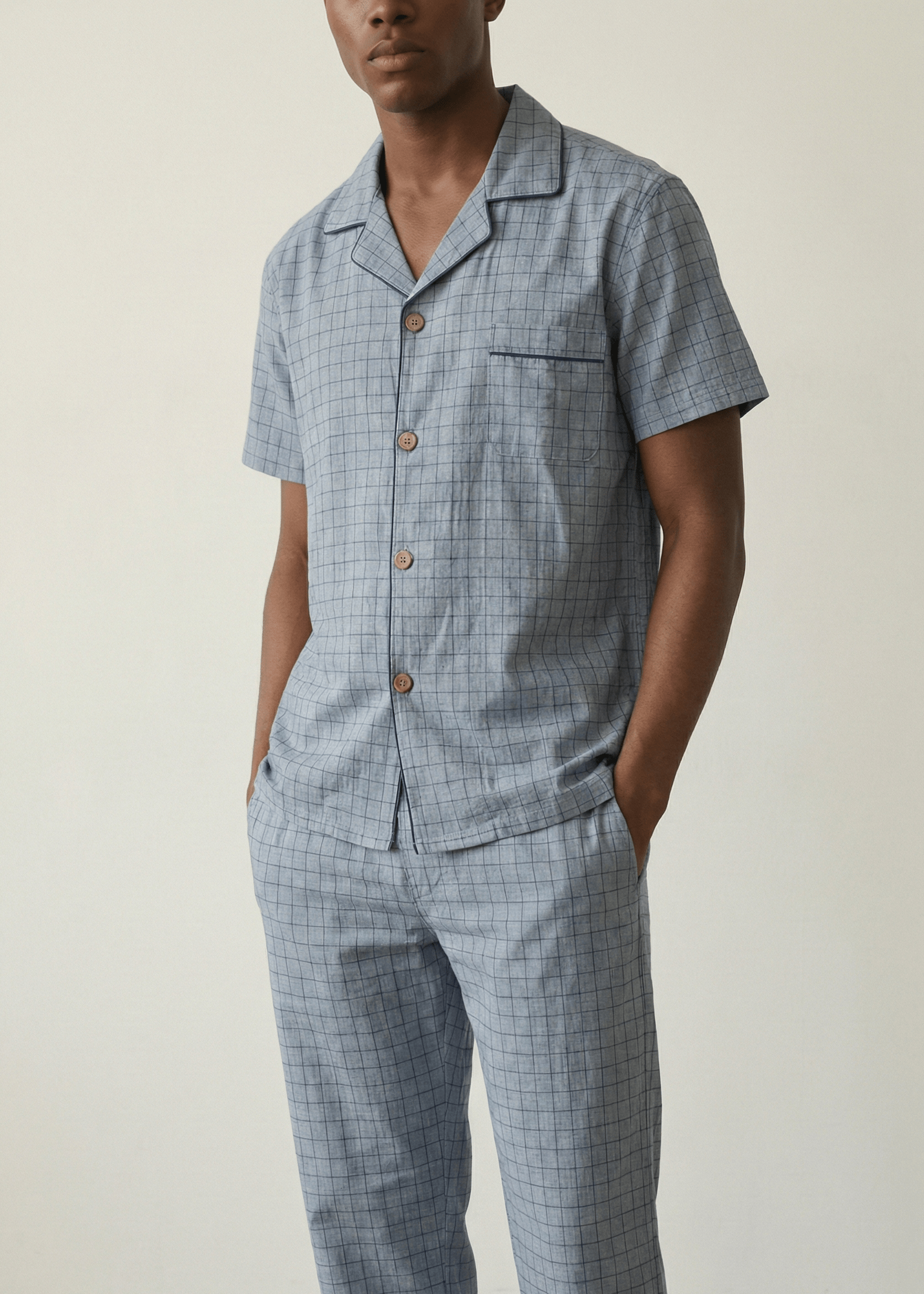  - Ever Lasting - Luca Washed Cotton Plaid Lapel Pajama Set / Pink - Pajama Set - Ever Lasting