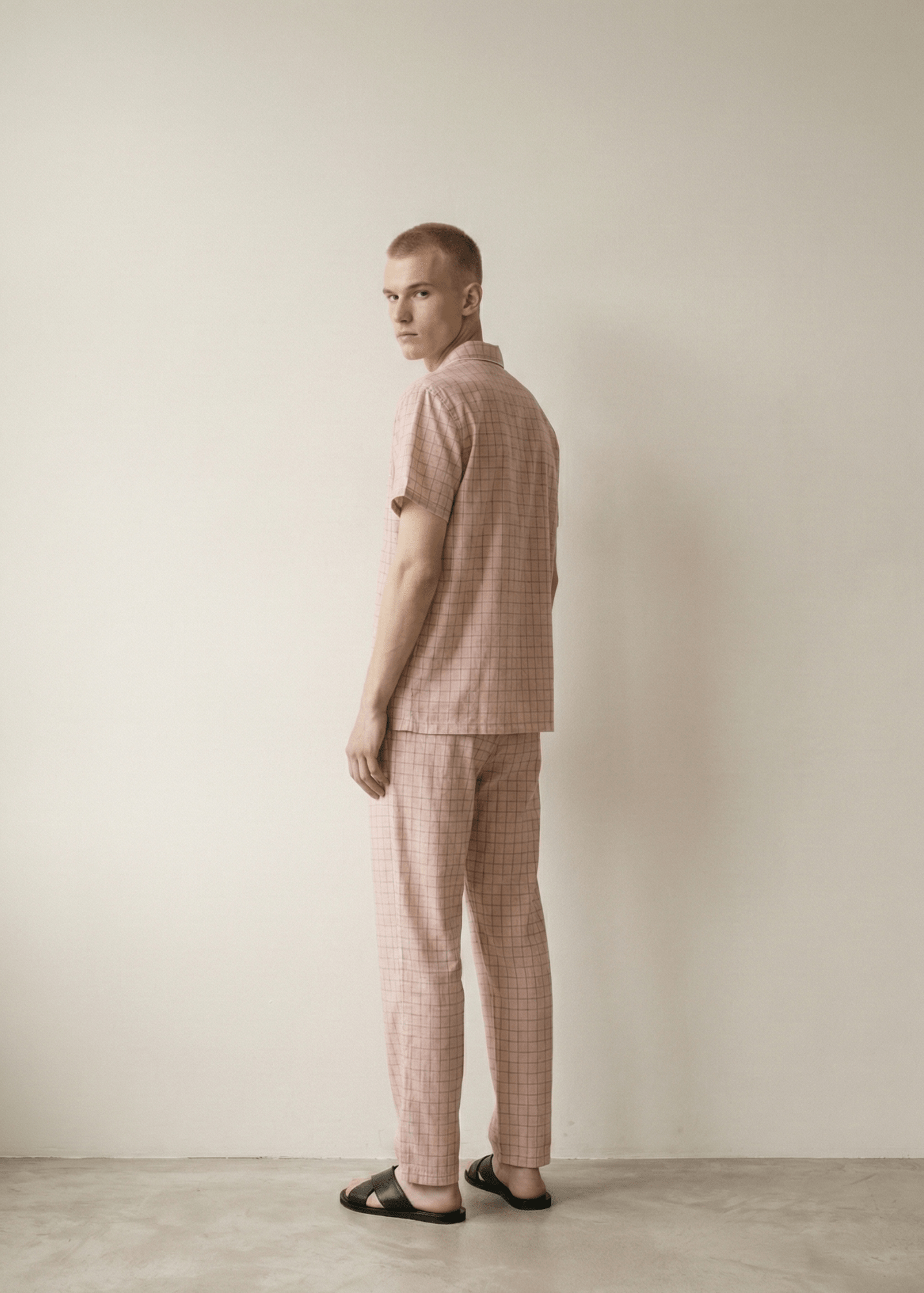  - Ever Lasting - Luca Washed Cotton Plaid Lapel Pajama Set / Pink - Pajama Set - Ever Lasting