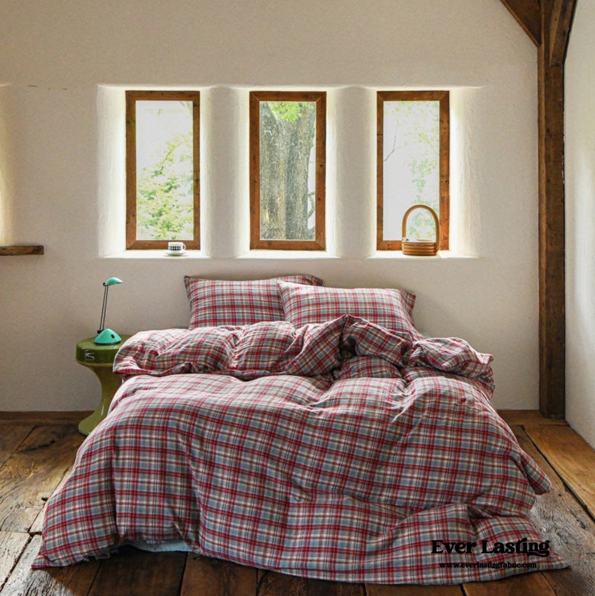 Lucas Gingham Jacquard Bedding Set / Red - Ever Lasting