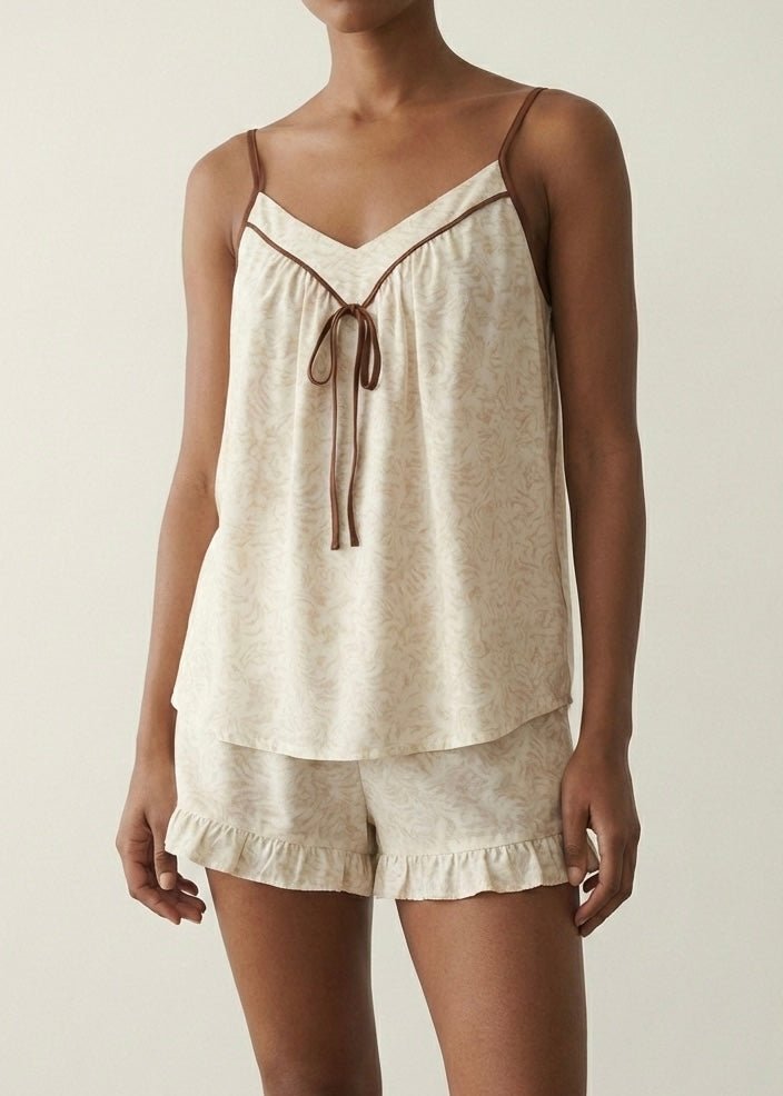  - Ever Lasting - Lucinda Sleeveless Floral Pajama Set / Beige - Pajamas - Ever Lasting