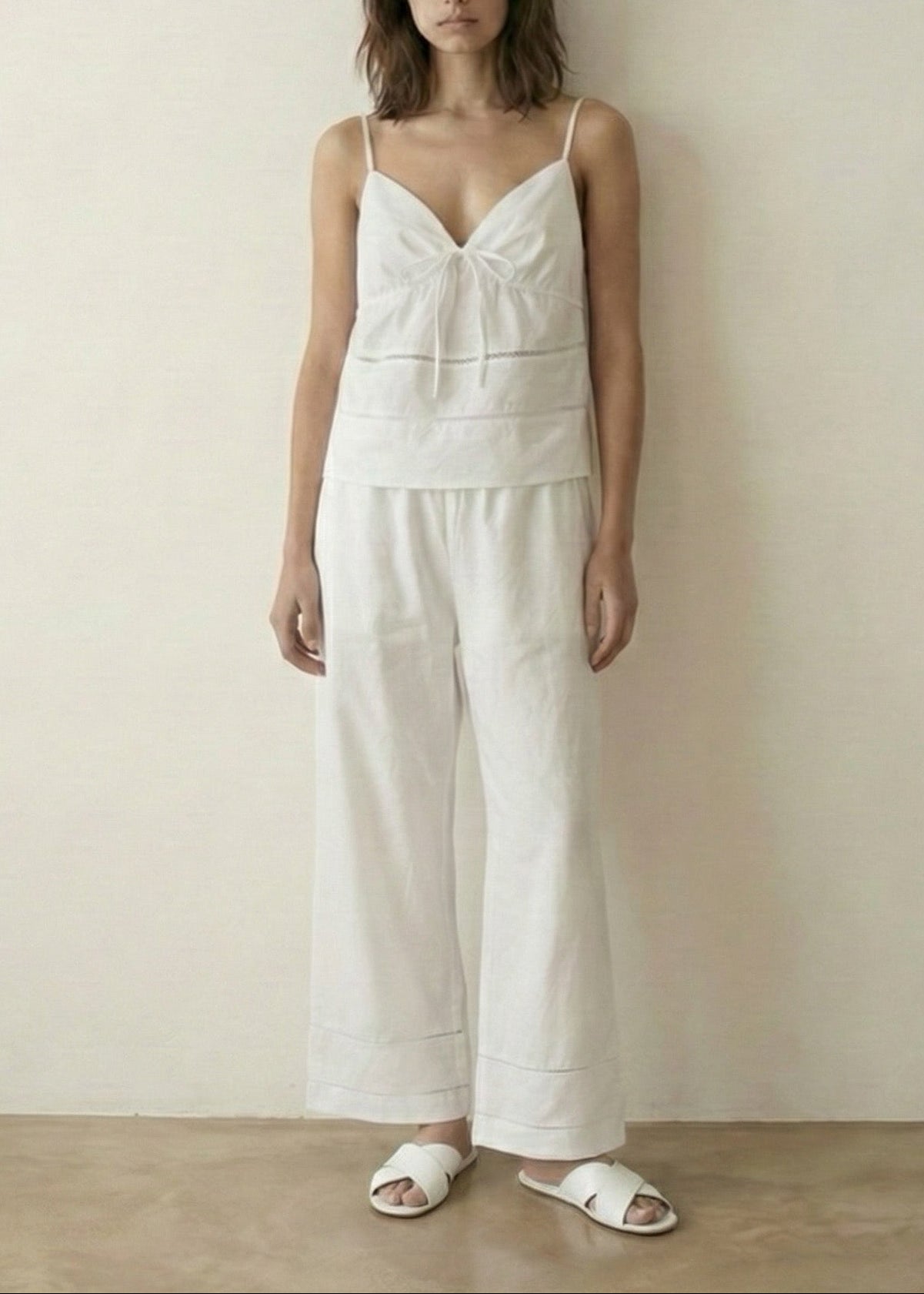  - Ever Lasting - Luminae Cotton V - Neck Pajama Set / White - Pajamas - Ever Lasting