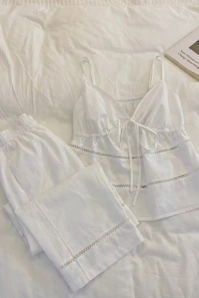  - Ever Lasting - Luminae Cotton V - Neck Pajama Set / White - Pajamas - Ever Lasting