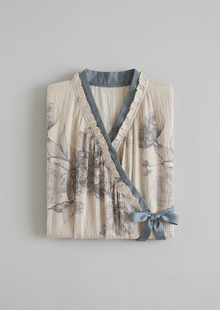  - Ever Lasting - Lunara Floral Long Sleeve Loungewear Dress / Blue - Pajamas - Ever Lasting