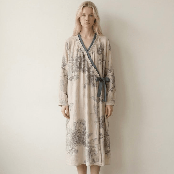  - Ever Lasting - Lunara Floral Long Sleeve Loungewear Dress / Blue - Pajamas - Ever Lasting