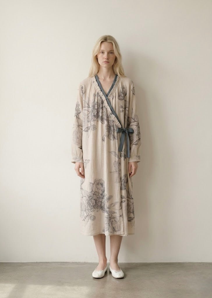  - Ever Lasting - Lunara Floral Long Sleeve Loungewear Dress / Blue - Pajamas - Ever Lasting