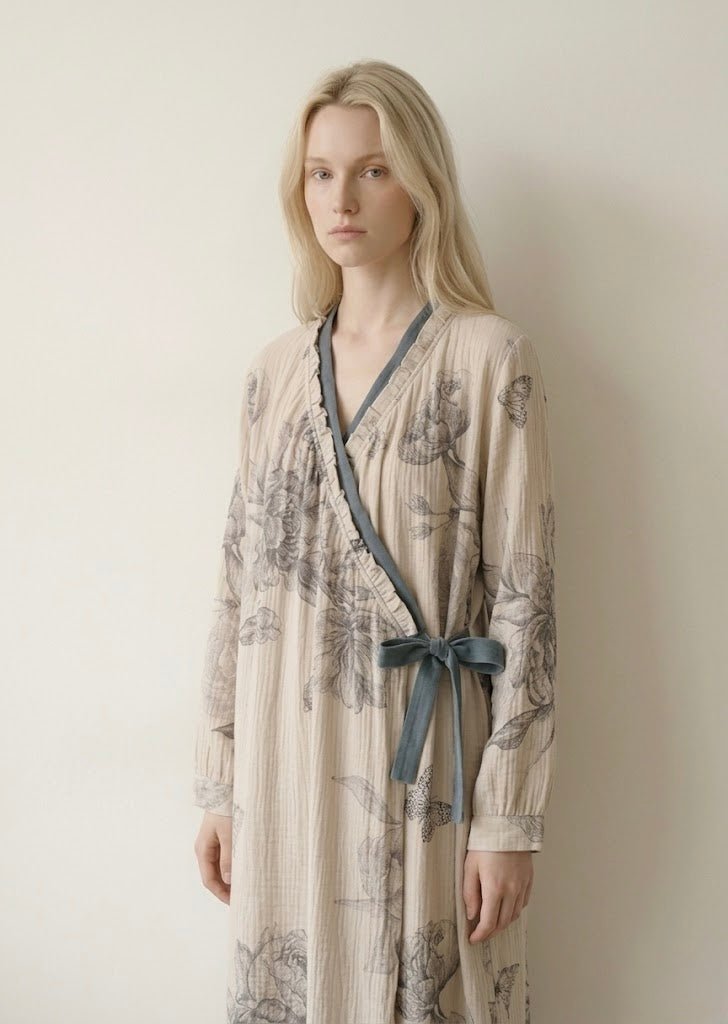  - Ever Lasting - Lunara Floral Long Sleeve Loungewear Dress / Blue - Pajamas - Ever Lasting