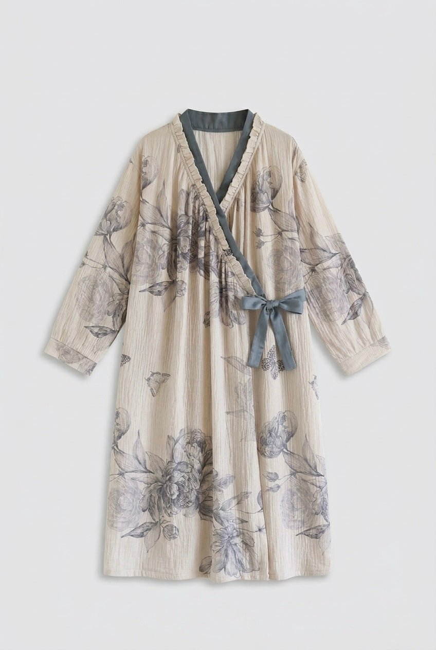  - Ever Lasting - Lunara Floral Long Sleeve Loungewear Dress / Blue - Pajamas - Ever Lasting
