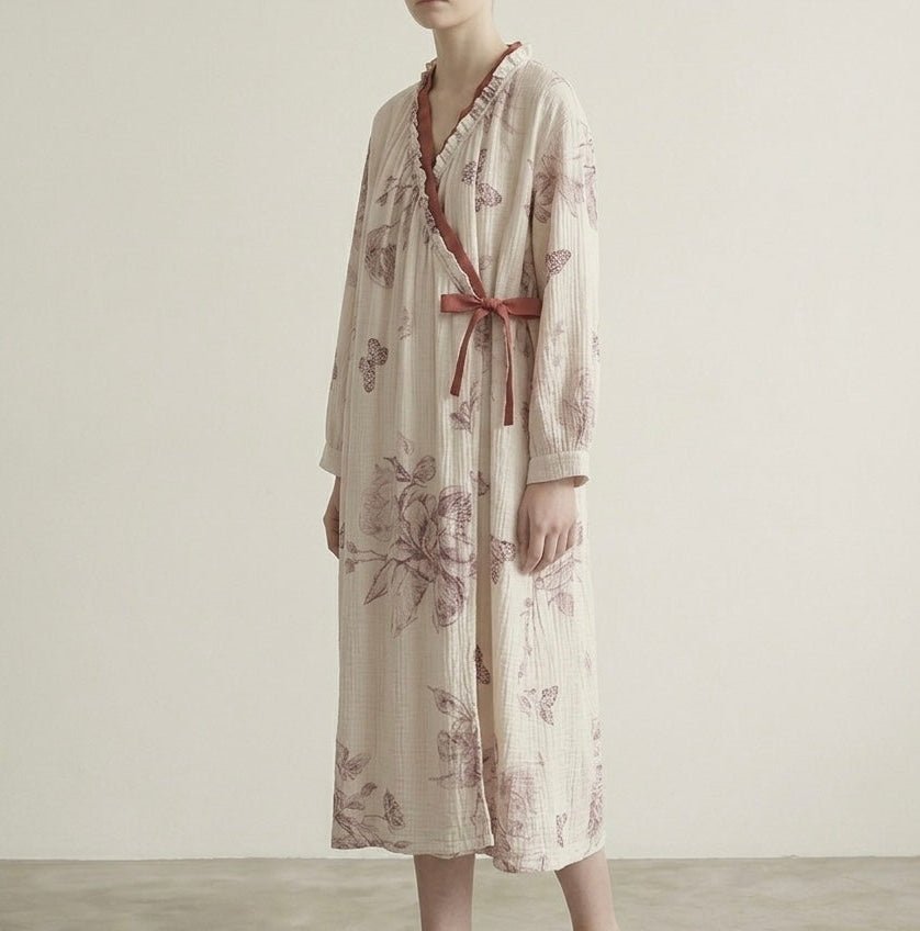  - Ever Lasting - Lunara Floral Long Sleeve Loungewear Dress / Red - Pajamas - Ever Lasting
